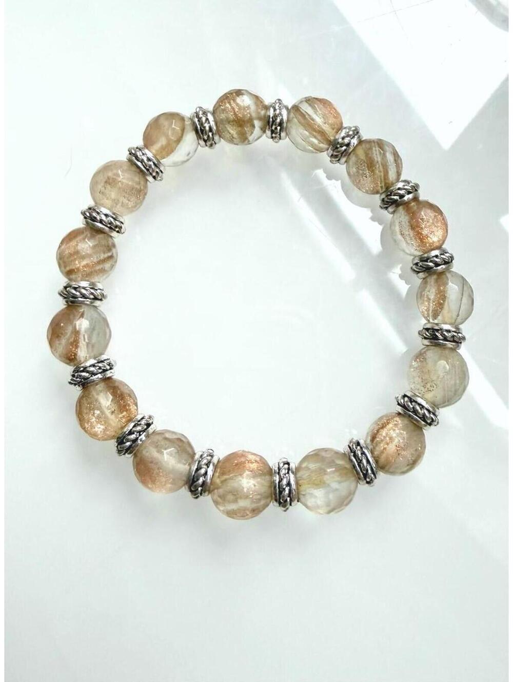 Champagne Faceted Art Glass Stretch Bracelet - Picture 2 of 4